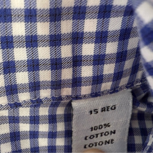 Barneys New York Blue Gingham Dress Shirt 15 100% Cotton Men 961 - Picture 3 of 3